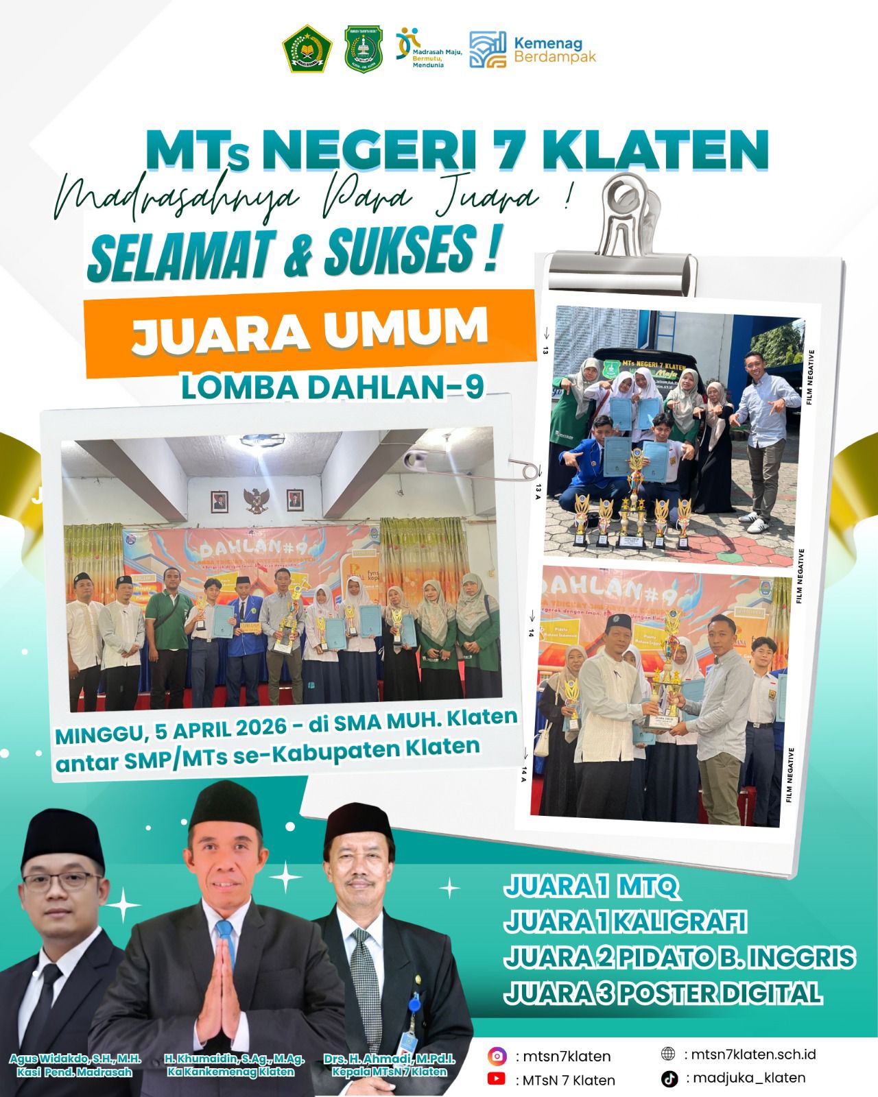 MTs Negeri 7 Klaten Borong Juara di Ajang DAHLAN-9 SMA Muhammadiyah 1 Klaten